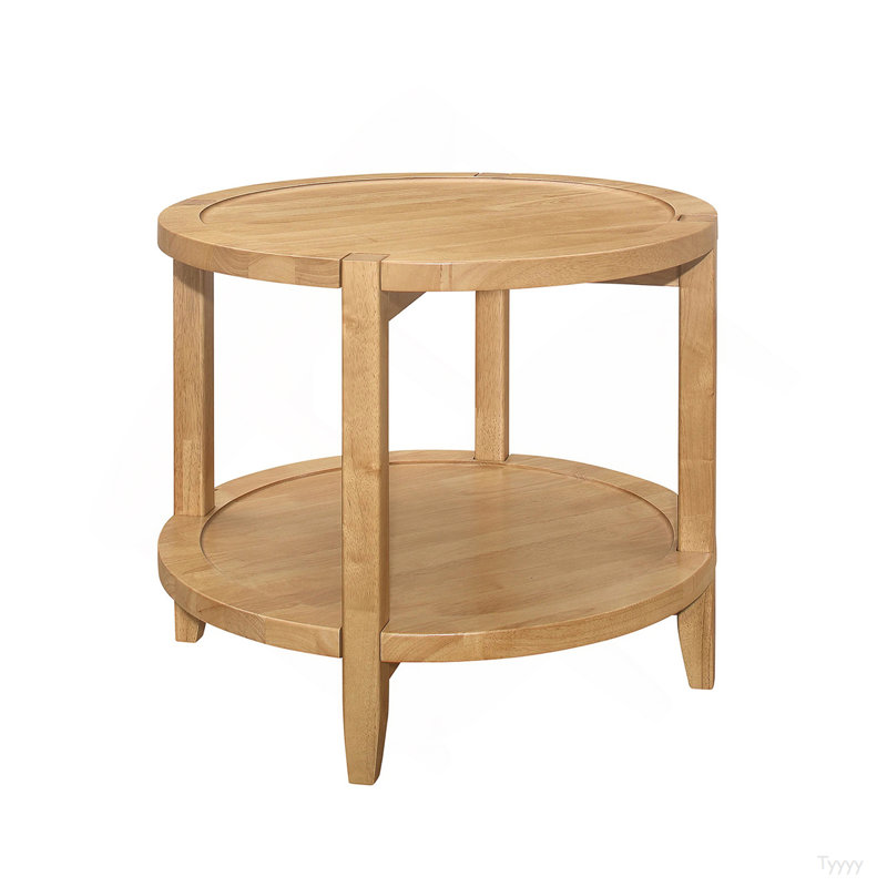 Table de bout ronde en bois avec tablette inférieure, brun érable
