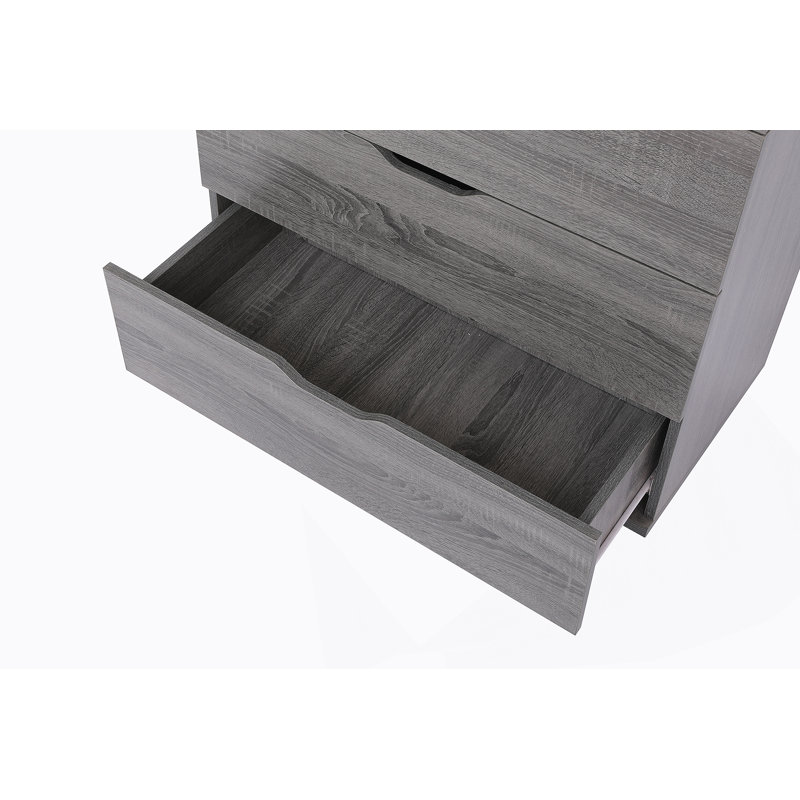 Commode à 5 tiroirs avec roulettes, Gris