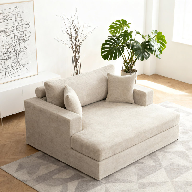 Canapé-lit 56,3 po en chenille extra large avec ressorts ensachés et pieds en métal, Taupe