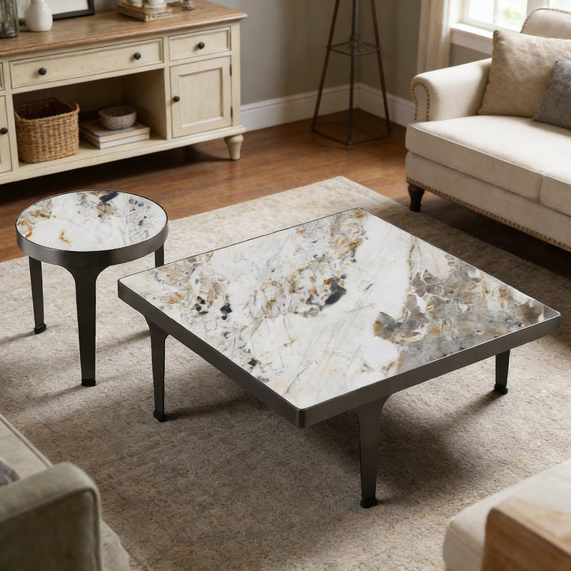 Ensemble de petites tables basses pour petits appartements, Blanc / Gris