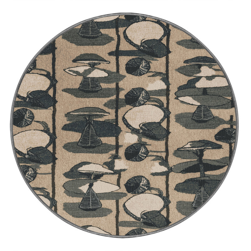 Tapis gris lavable à la machine, Rond 3 pi