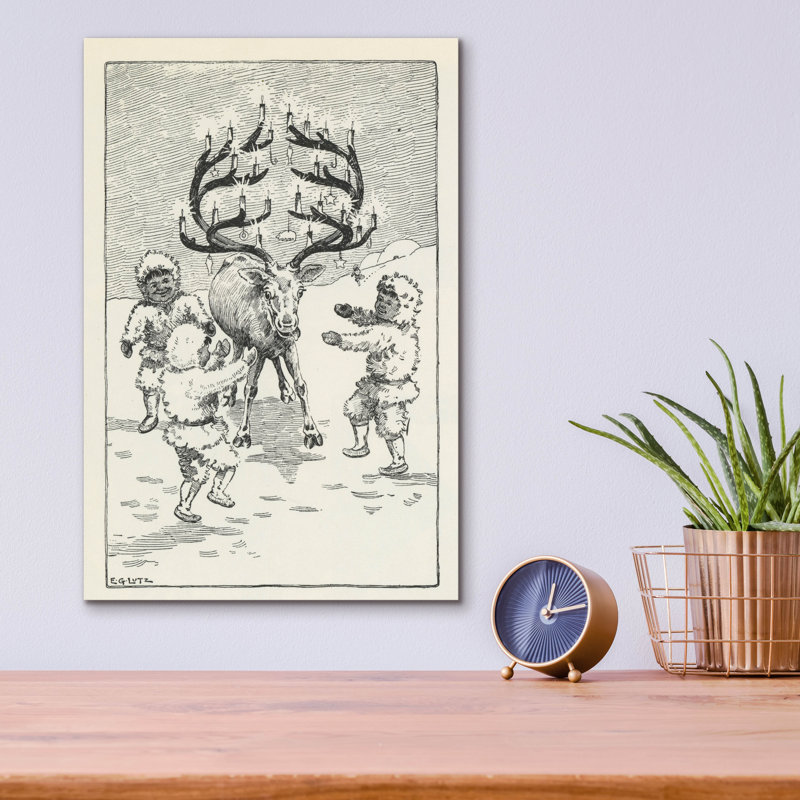 Art mural en verre Winston Porter «Decorating The Reindeer» par Tis the Season, H 16 po x l 12 po x P 0,13 cm