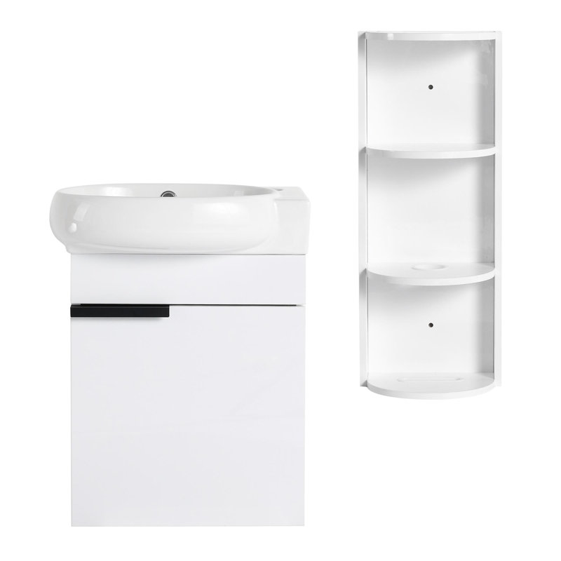 Bathroom Vanity With Sink and Storage Rack, Gloss White