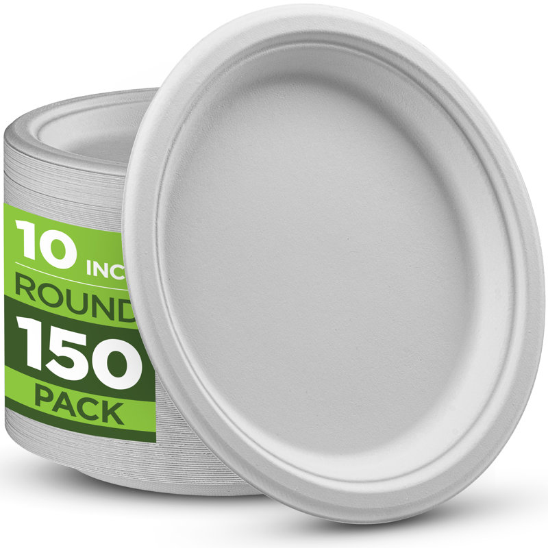Assiettes en papier 100% compostables, assiettes jetables biodégradables - paquet de 150 - assiettes jetables brunes de 10 po faites de bagasse de canne à sucre non blanchie écologique et naturelle, assiettes micro-ondes