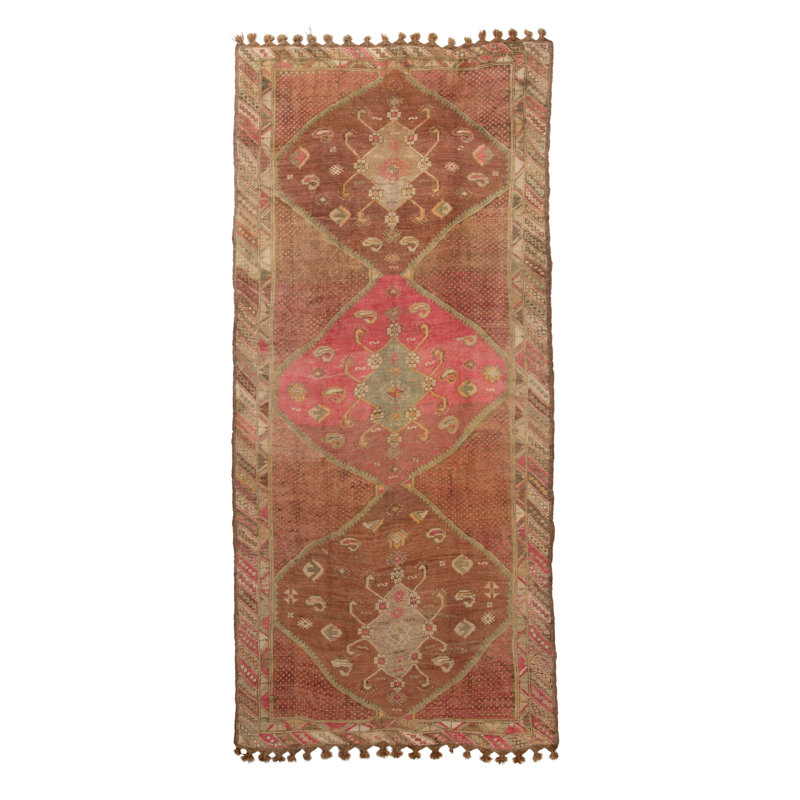Pink Vintage Traditional Anatolian Wool Rug - 6'2"" x 13'7""