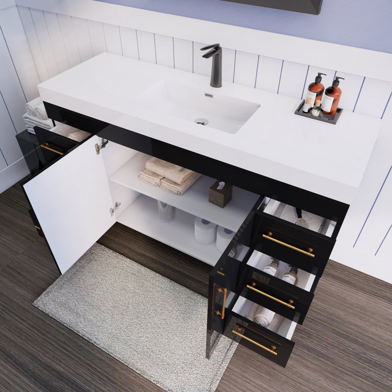 60'' Single Bathroom Vanity with Acrylic Top, Gloss Black