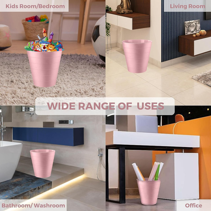 Darielle PK2 6L Plastic Waste Paper Bin 6L Round Open Waste Basket Trash Can Rubbish Bin (Pink)