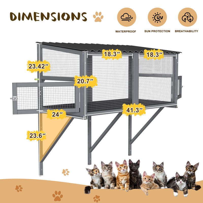 2PCS Cat Catio,Cat Window Perch for Large Indoor Cats - Expandable Wooden Cat Window Box Enclosure for Multi Cats, Grey