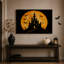 Silhouette de château noir avec chauves-souris et lune orange-1391161228