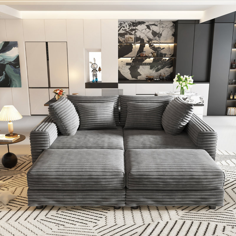 Oversized U-Shaped Sectional Couch with 2 Ottomans, 4, Gray ( 2 Ottomans ), 25.6" H x 102.4" W x 59" D