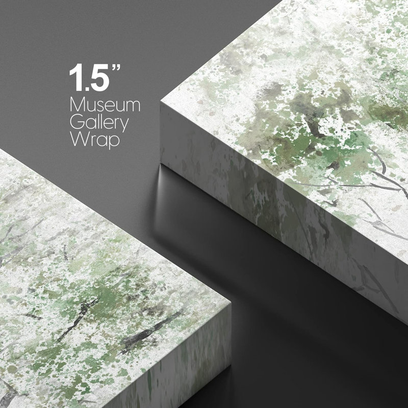Abstract Forest " Rustic Pastel Green Spring Forest Tree ", 32" H x 48" W x 1.5" D, Wrapped Canvas