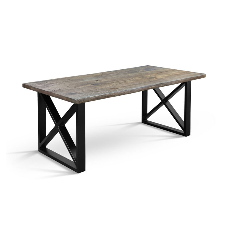 Oak Solid Wood Top Metal Base Dining Table