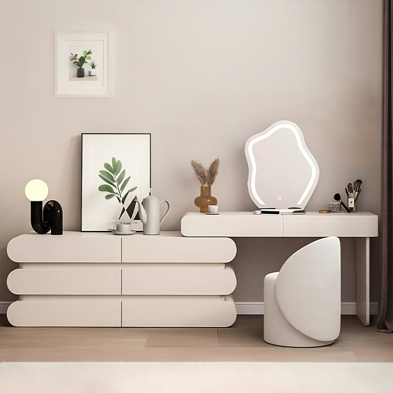 39.37"Cream-Style Slim Retractable Solid wood Vanity
