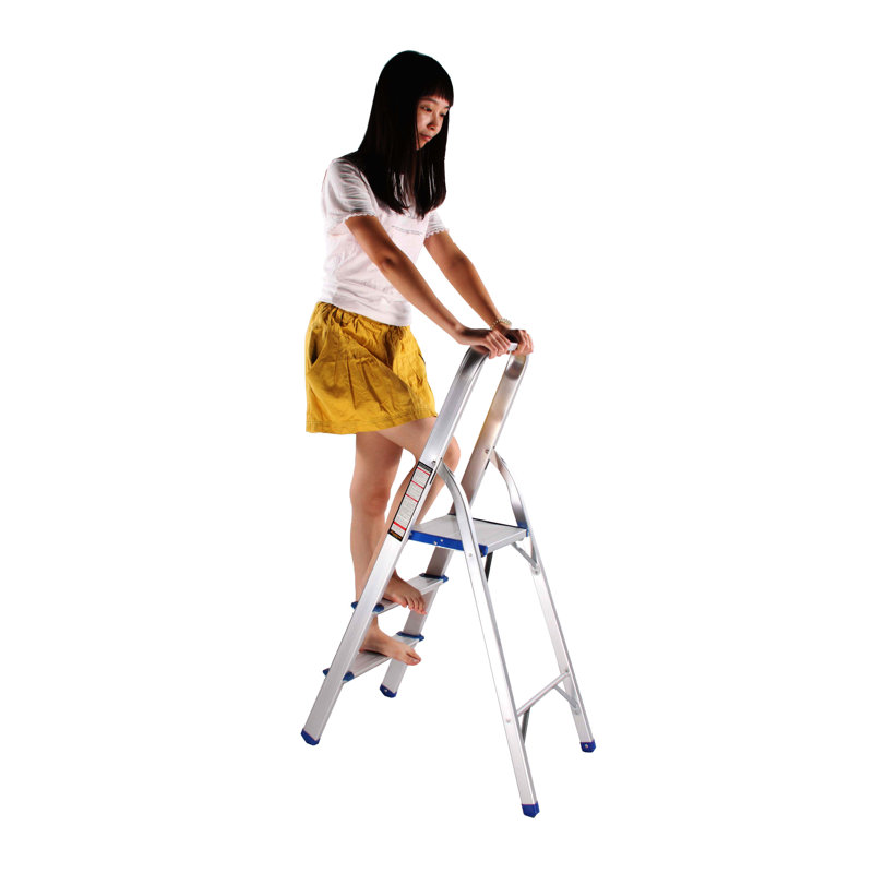 Cartert FixtureDisplays® Folding 3-Step 23“ Boost Ladder with Hand Grip and Aluminium Steps, 330-Pound Weight Capacity, Silver Finish 15601