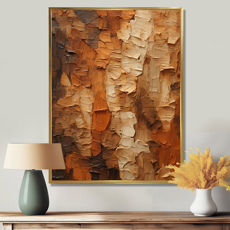 «Brown Tree Bark Essence 2», reproduction sur toile encadrée, Cadre flottant doré, H 20 po x l 12 po x P 1 po