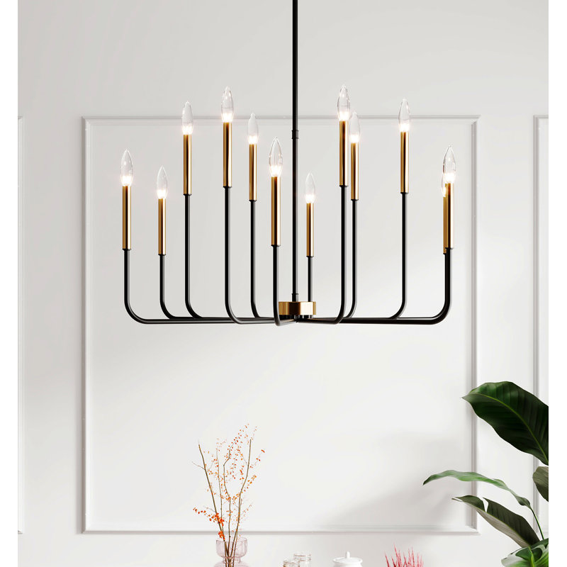 Jassel 12 - Light 40"W Matte Black/Polished Brass Dimmable Classic Candle - Style Tradtional/Classic Chandelier for Dining Room or Kitchen