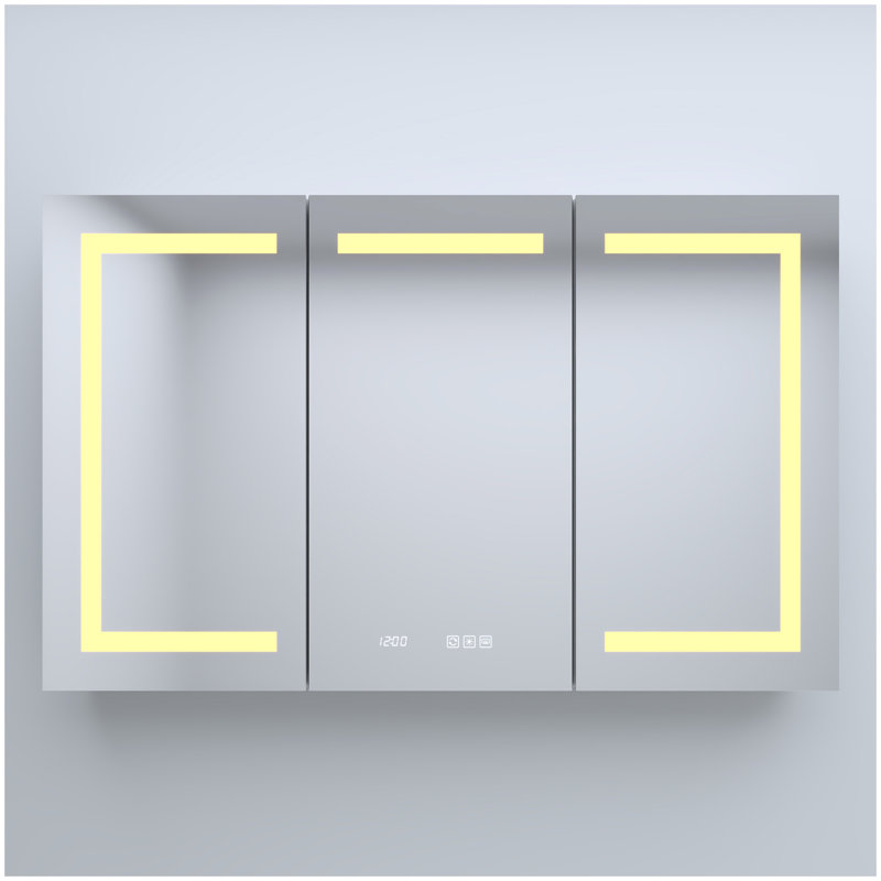 48 in. W x 30 in. H Rectangular Silver Aluminum Recessed/Surface Mount Medicine Cabinet with Mirror LED and Clock