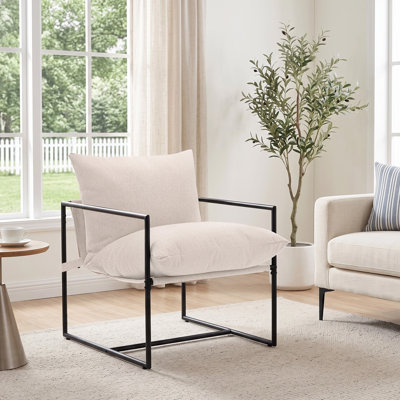 Sling Accent Chair with Metal Frame, 7-Inch Thick Foam Cushion, Modern Indoor Armchair for Living Room, Bedroom & Reading Corner, Ivory