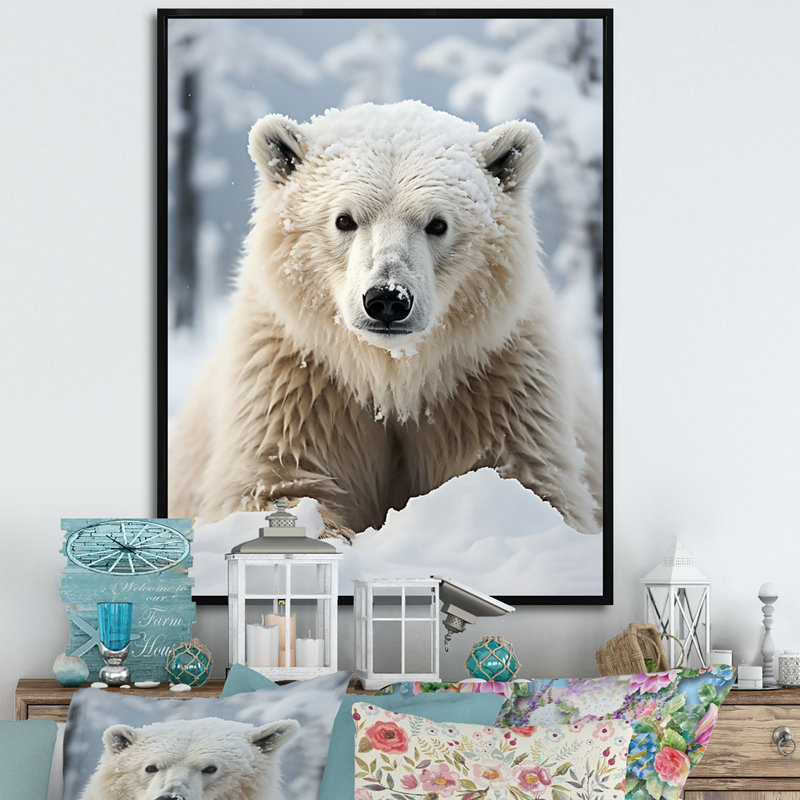 Beckah Alaska, rencontre polaire sur toile, H 32 po x l 24 po x P 1 po, Cadre flottant noir