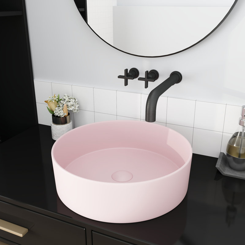 Ceramic Bathroom Sink - Pink Vessel Artistic Basin, 15.54In X 4.64In, Ceramic, Simple To Keep Germ- Art 15.7"15.7"4.7", Stain- Effortless Cleaning