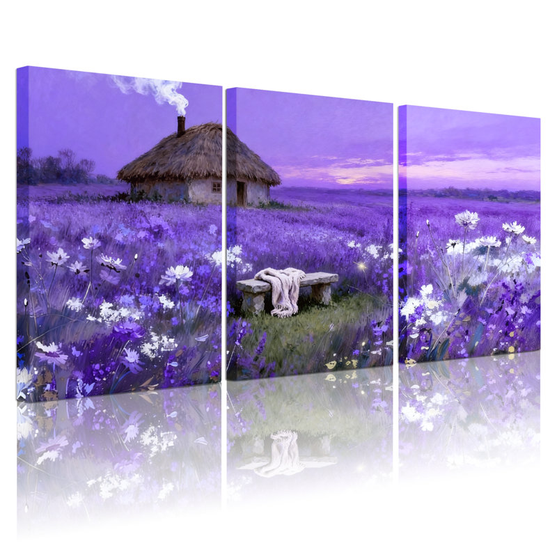 Assortiment de bouquets de fleurs mauves, ensemble de 3 toiles sur toile, H 24 po x l 48 po