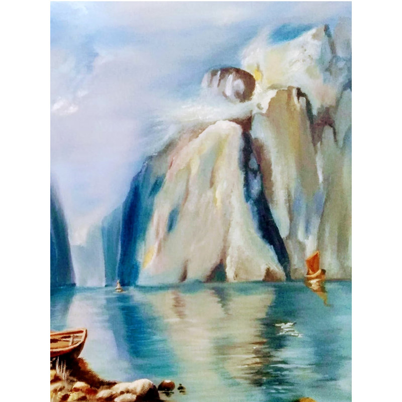 Belle vue sur la montagne dans la mer | Acrylique sur toile | Par Yogita Makadia