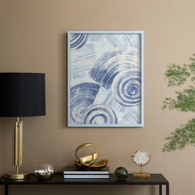 «Blue Nautilus Patterns II», reproduction encadrée - bois massif