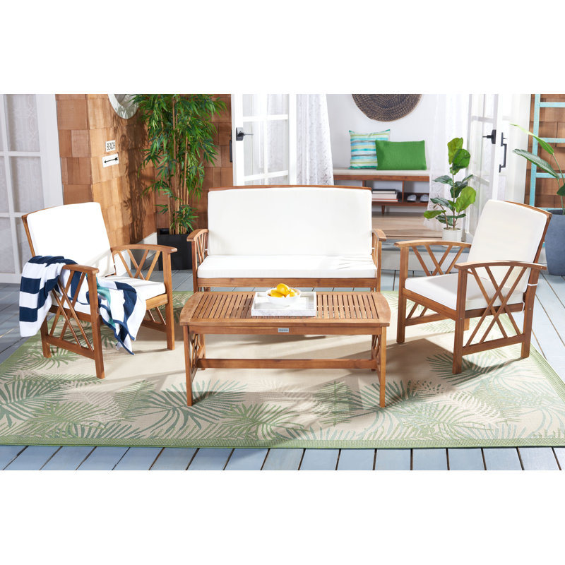 Ensemble de conversation avec canapé 4 pièces Calhoun, Structure en bois naturel / coussin beige