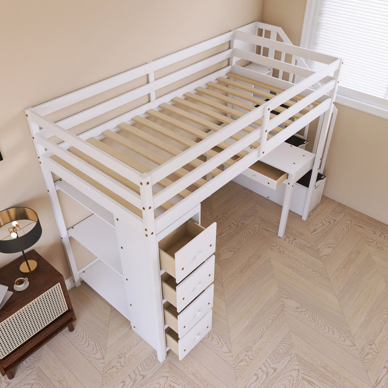Lit mezzanine simple avec bureau Wood, Blanc