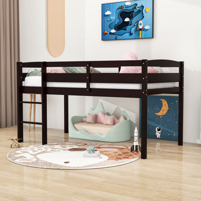 Ibison Kids Twin Wood Low Loft Bed with Ladder