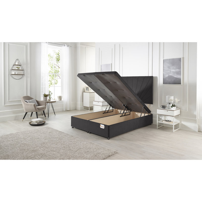Etheral End Opening Ottoman Storage Bed with Upholstered Headboard, Small Double (4'), Black