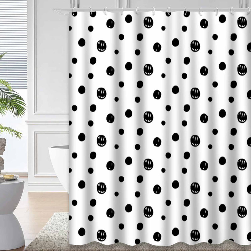 Rideau de douche abstrait à pois blancs avec 12 crochets abstraits, L 72 po x l 84 po