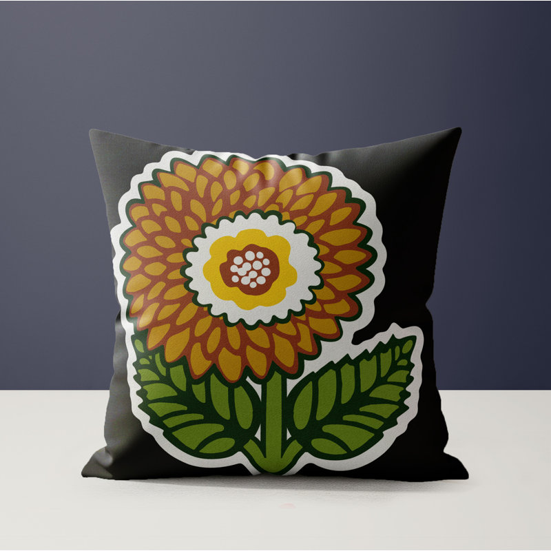 Coussin Soni, Black/Ochre/Brown/Green Floral, Carré 16 po
