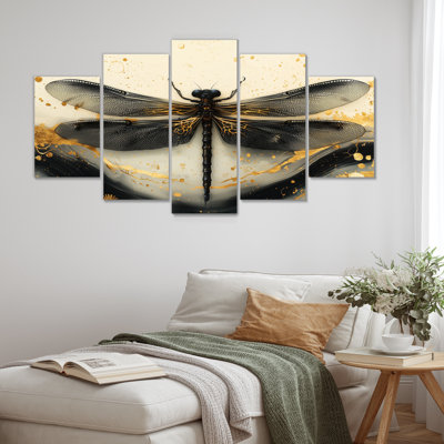 Golden Dragon Fly Flight Of Elegance - Dragonfly Animal Wall Art - Modern Wall Art Decor
