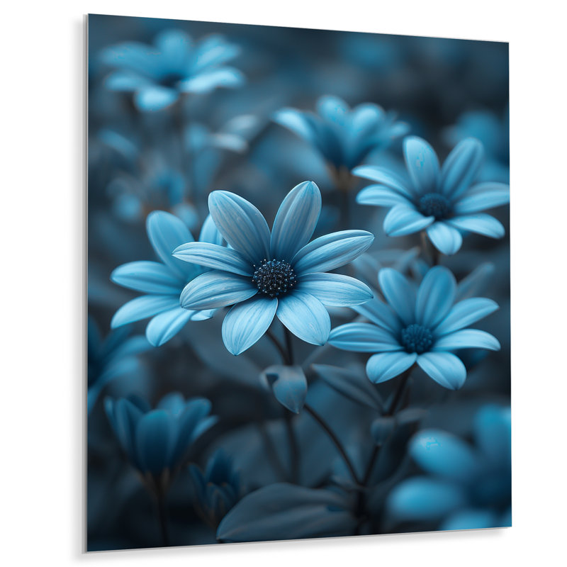 Décorations murales monochromes bleues et grises brumeuses I - marguerites, Métal métal, H 20 po x l 12 po x P 1 po