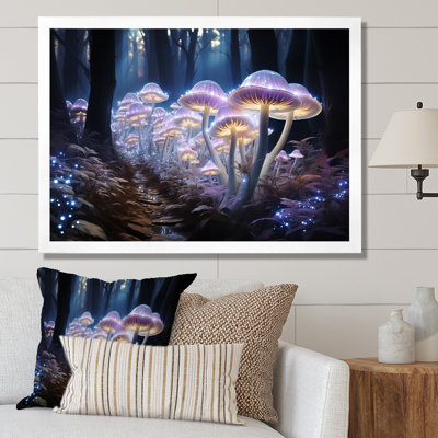 Champignons magiques mauves dans une forêt enchantée - impressions d'art mural champignon