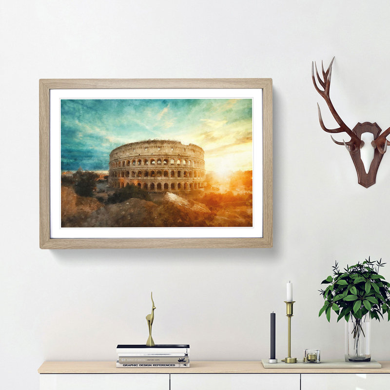 The Colisium in Rome Italy - Picture Frame Painting Print, 33cm H x 45cm W x 2cm D, Oak Framed