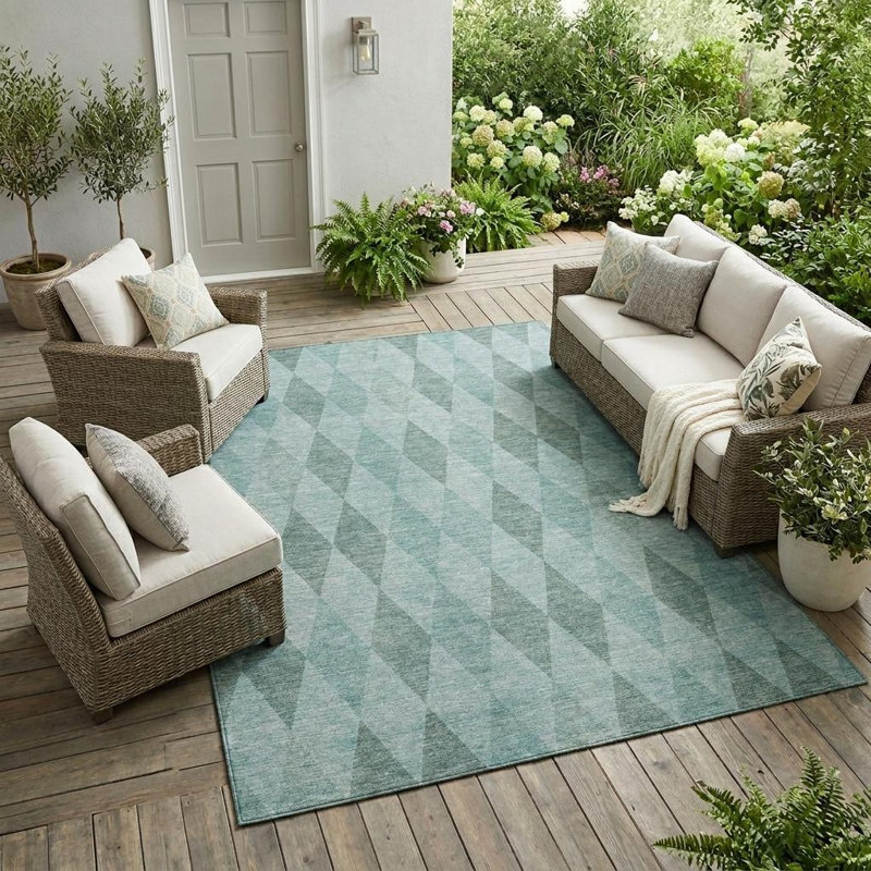 Tapis extérieur lavable antidérapant 10 pi x 14 pi bleu sarcelle
