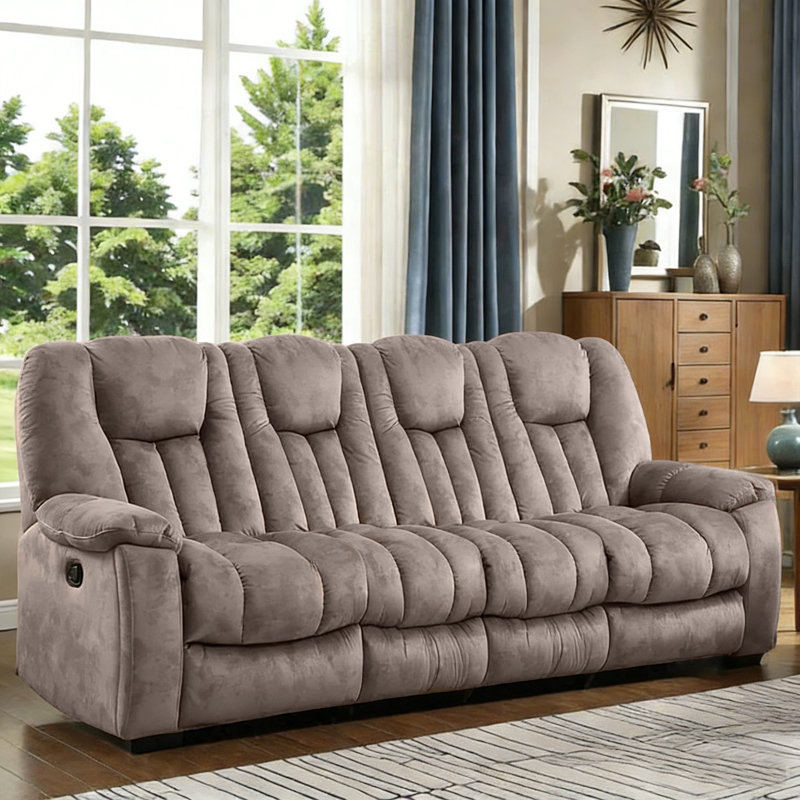 110.24" Wide Modern Upholstered 4-Seater Sofa With Cup Holders & Function, Brown
