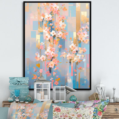 " Modern Pink Cherry Blossom Bold Stripes V "