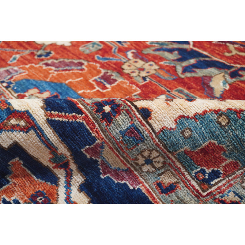 Hand Knotted Wool Southwestern Area Rug in Rust/Red/Blue/Yellow
