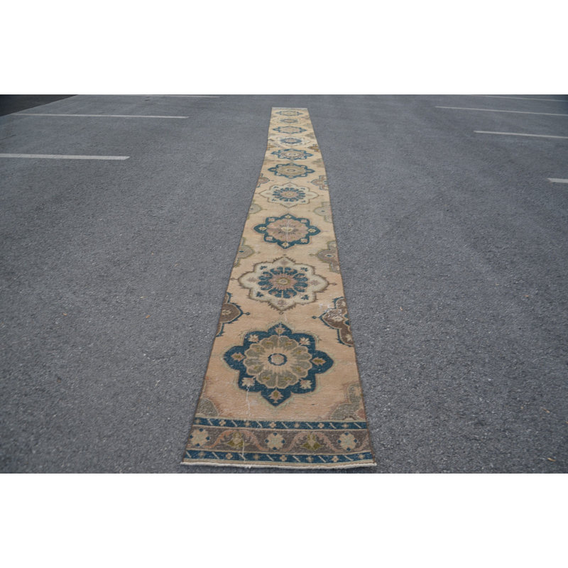 Tapis moderne, tapis anatoliens beiges, tapis rétro, tapis de couloir 2,4 pi x 25,6 pi, tapis turc, tapis tissé à plat