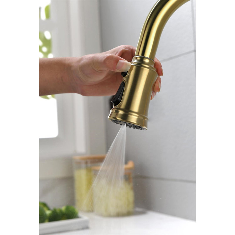 Brushed Gold Stainless Steel Pull-Out Spray Kitchen Faucet