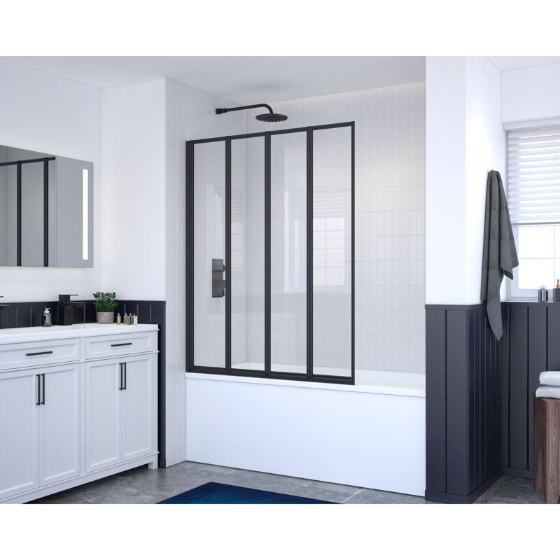 Triton 44" W X 55" H Framed 4-Fold Folding Tub Door With Clear Glass, Black