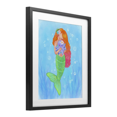 Sweet Mermaid Love Framed Print Under Glass, design by Stephanie Sanchez
