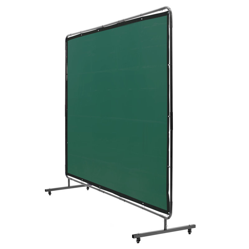 Welding Screen with Frame, 1.83 x 2.44 m Welding Curtain Screen, Flame-Resistant Vinyl Welding Protection Screen on 4 Swivel Wheels (2 Lockable), Moveable & Professional for Workshop/Industrial, Green