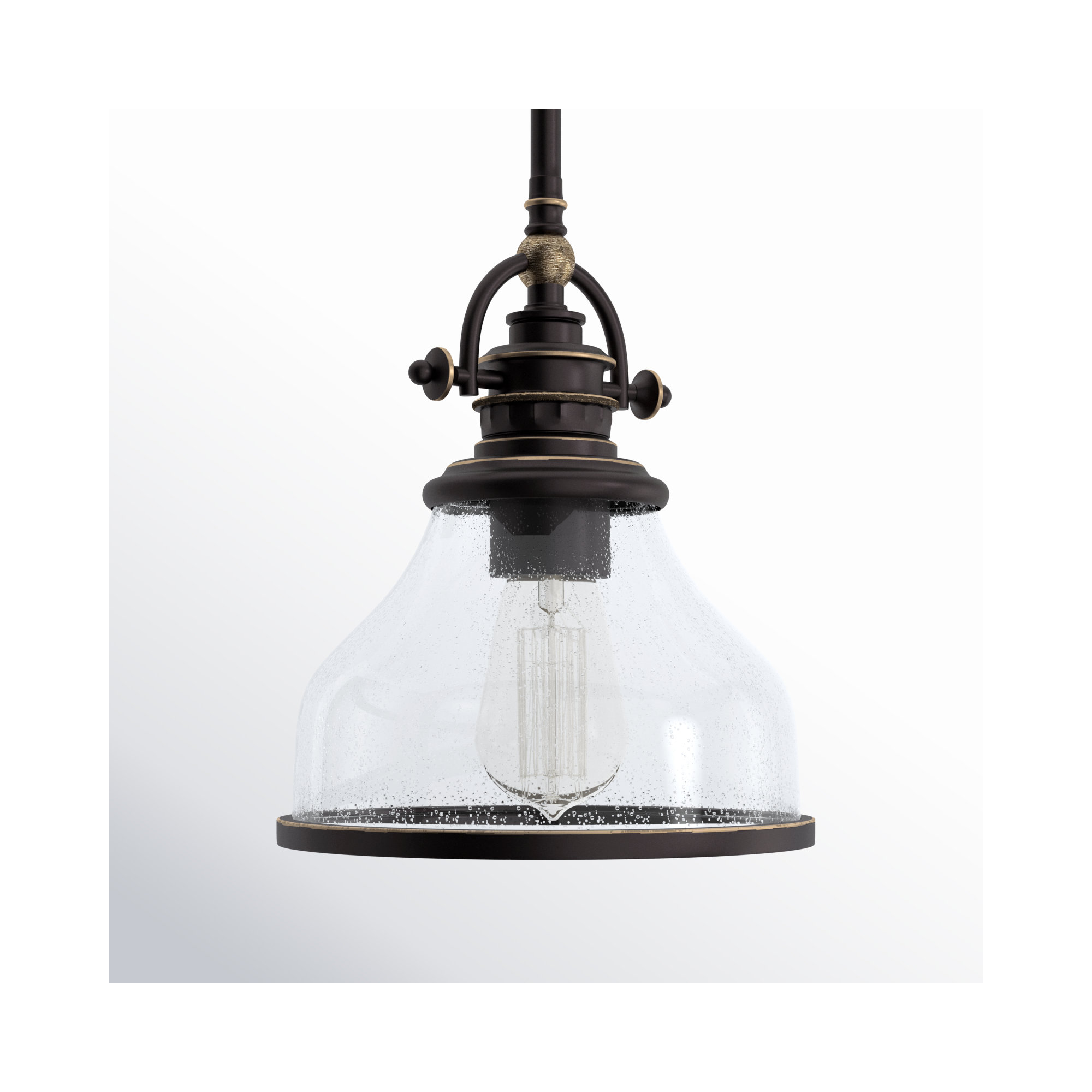 Maybery Single Light Glass Dimmable Pendant, 9.5" H x 8" W x 8" D, Palladian Bronze, Clear Seedy Glass
