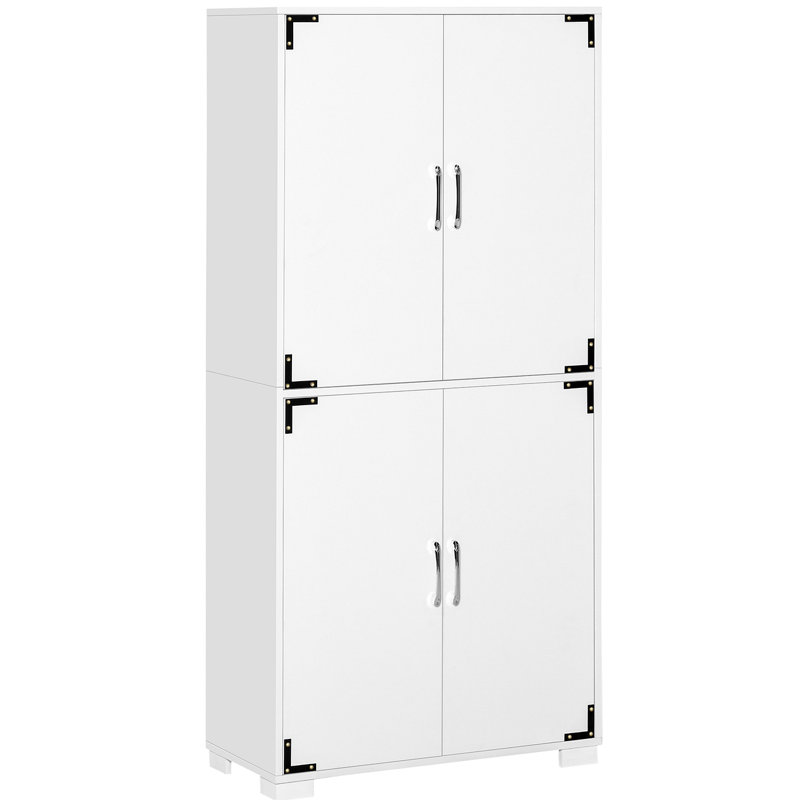 Armoire de cuisine industrielle avec armoire à 4 portes et tablettes de rangement, armoire de rangement autoportante, blanc