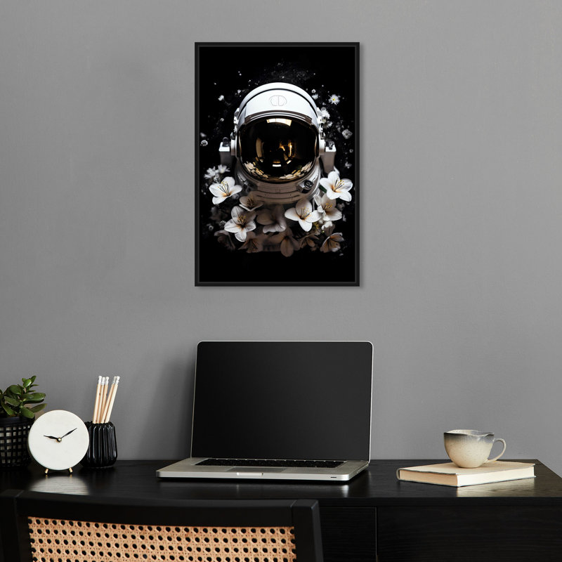 Astronaut Lost In Space Canvas Modern Astronaut Art By Notoriart, 16" H x 11" W x 1.2" D, Black Framed