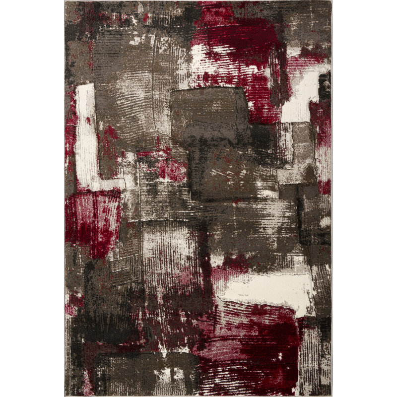 Tapis abstrait rouge / brun Noemy, Rectangle 7 pi 11 po x 10 pi 6 po